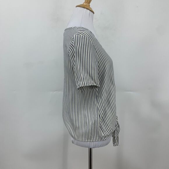 Madewell Novel Tie Front Shirt Womens XS Extra Small Stripe V Neck Short Sleeve - Picture 6 of 14